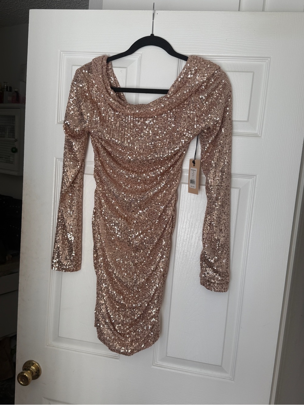 NWT Bailey 44 Avianna Rose Gold Sequin Ruched Mini Dress XS Cocktail Party $228